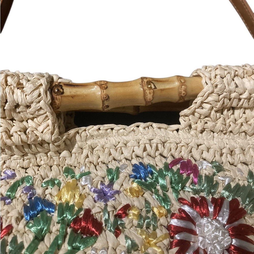 Topshop Embroidered Raffia Bag With Bamboo Handle & Detachable Strap. - Picture 4 of 13